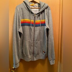 Aviator Nation Gray Hoodie with Multicolor Stripes